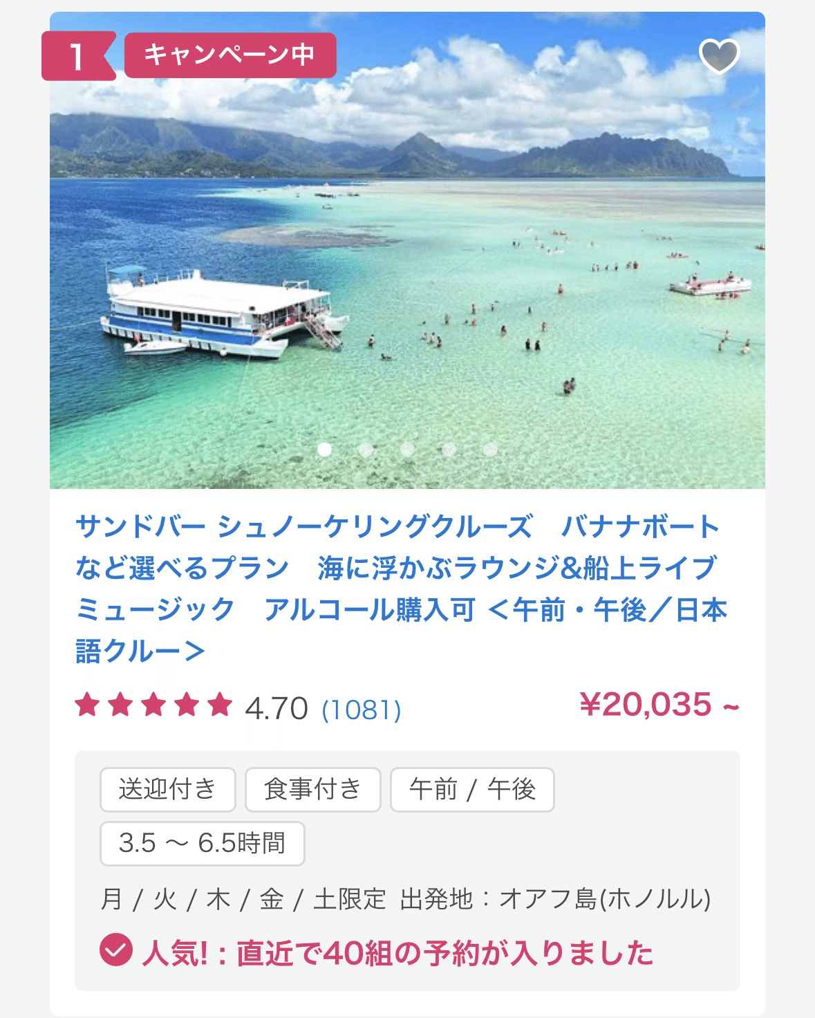 天国の海ツアーで訪れたサンドバーの透明な海